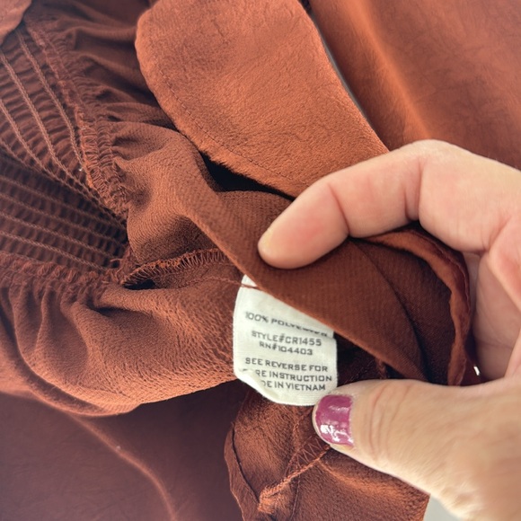 MINE Women’s Rust Smocked Peplum Long Sleeve Top Size S EUC - Picture 14 of 16